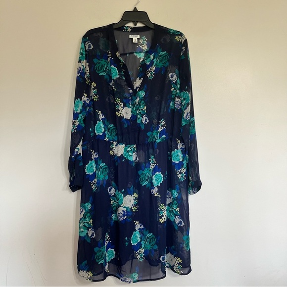 Old Navy women's Sheer Floral Print Dress Cinched Waist V-neck Size 2XL - Picture 1 of 7